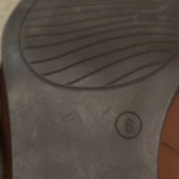 LAUREN BLAKWELL LOAFER STYLE HEELS NEUTRAL BROWN LEATHER GOLD TONE 8.5M - Picture 9 of 12